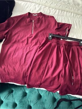 Men's Burgundy Athletic Shorts - Drawstring Waist